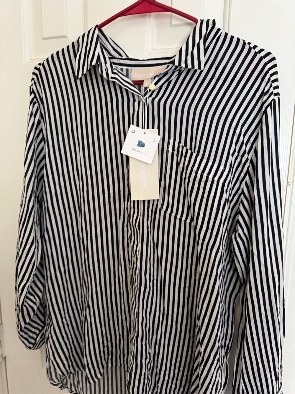 grand & greene Black and White Vertical Stripe Button-Down Shirt